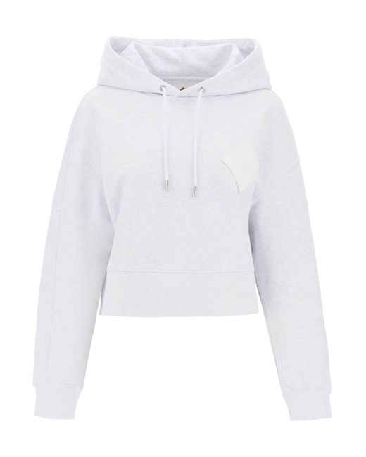 MCM White Cropped Hoodie With Logo Patch