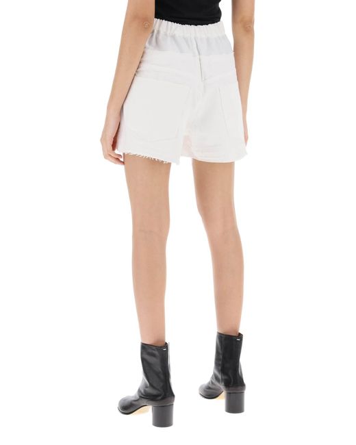 Sacai White Hybrid Denim Shorts For