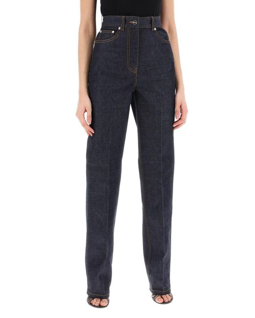 Ferragamo Blue Straight Jeans With Contrasting Stitching Details