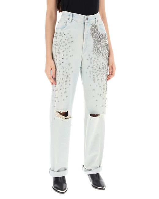 Golden Goose Deluxe Brand Gray Bleached Jeans With Crystals