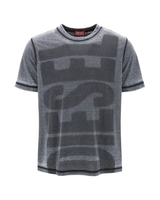 DIESEL Gray T-Shirt With Burn-Out Logo for men