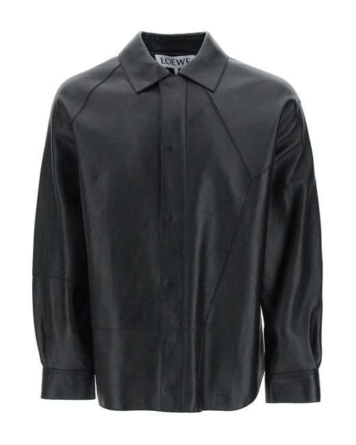 Loewe Black Asimmetric Seams Leather Overshirt for men