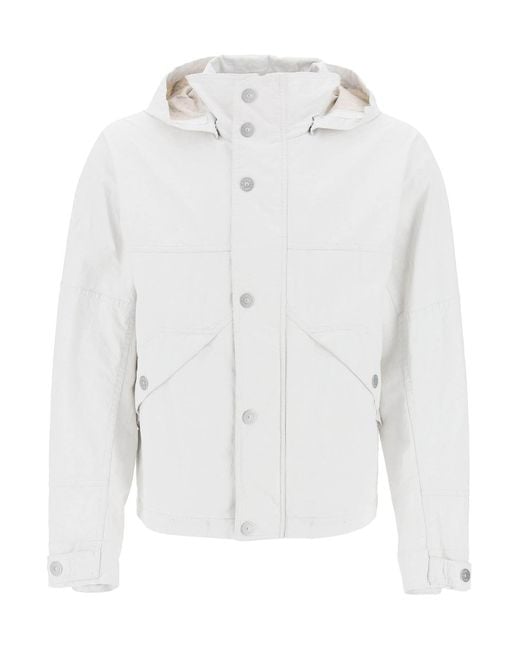 Stone Island White "Marina Raw Plated Linen Jacket With for men