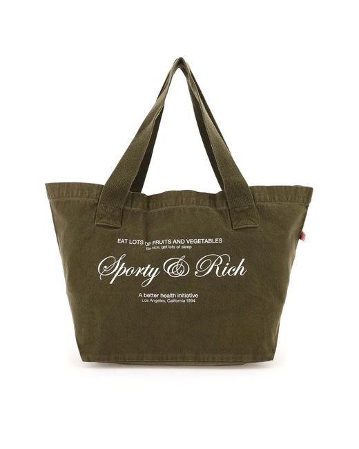 Sporty & Rich Green Sporty Rich 'script Logo' Cotton Tote Bag
