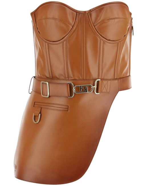 Fendi Brown Leather Bustier Top