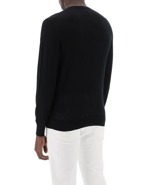 Zegna Black Crew Neck Sweater In Pure Wool for men