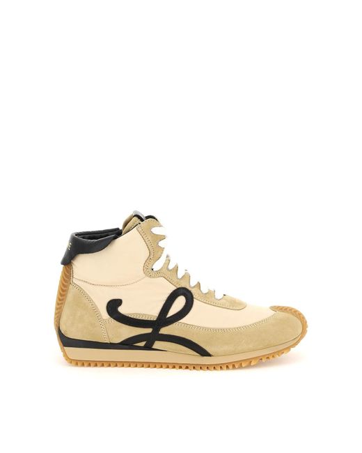 Loewe Natural Suede Leather And Nylon Mid-top Flow Runner Sneakers