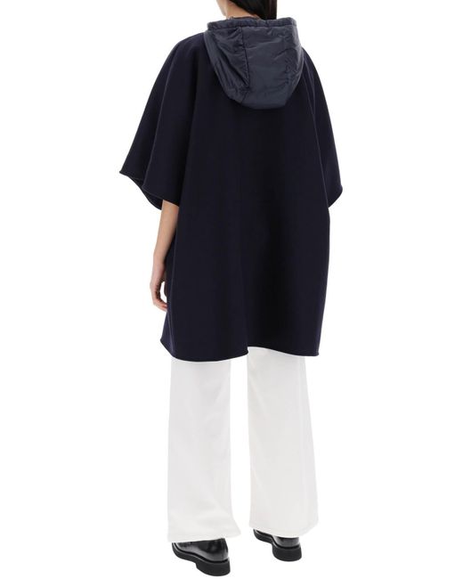 Moncler Blue Virgin Wool Cloak With Hood