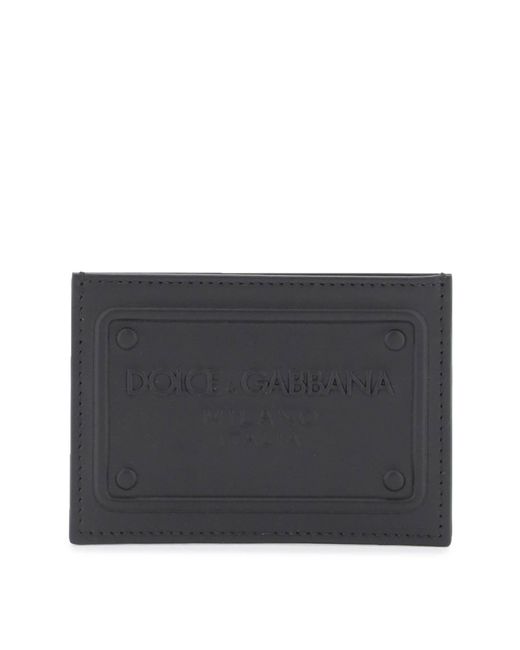 Dolce & Gabbana Gray Embossed Logo Leather Cardholder for men