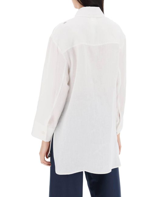Max Mara White Daria Linen Shirt With Three-Quarter Sleeves