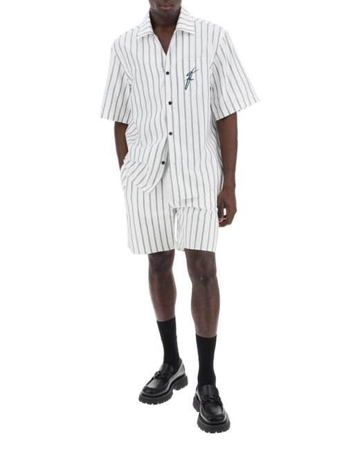 Ferragamo White Striped Bowling Shirt With Button for men