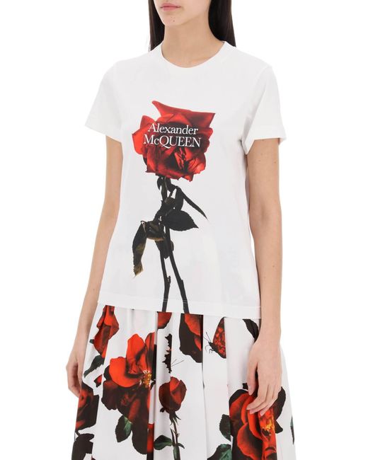 T-Shirt Shadow Rose di Alexander McQueen in Red
