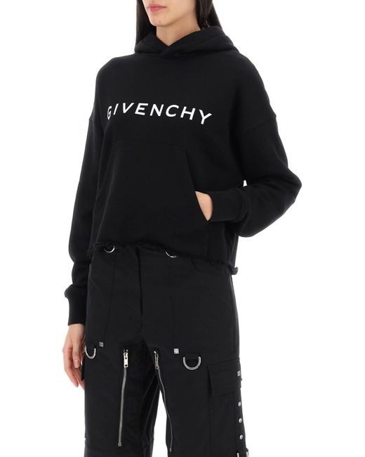 Givenchy Black Cropped Hoodie With Logo Print