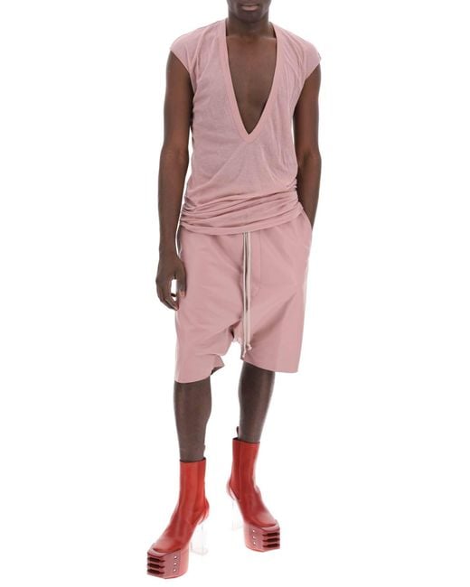 Rick Owens Pink Leather Bermuda Shorts For for men