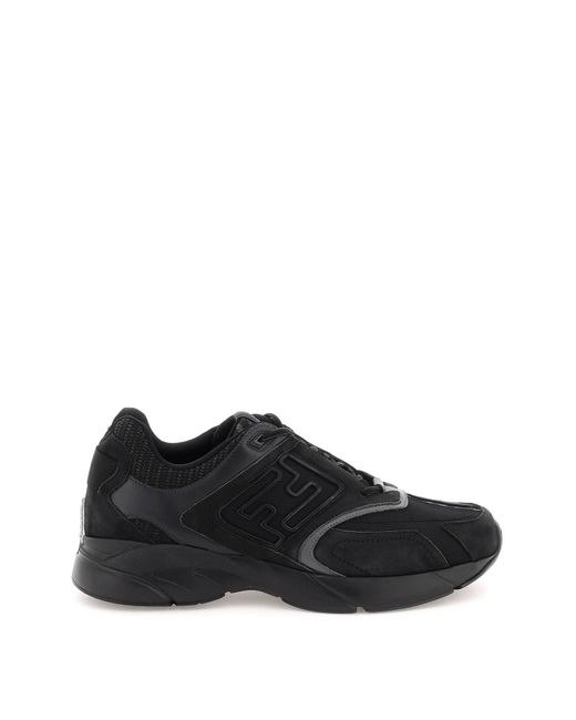 Fendi Leather Faster Trainer Sneakers in Black for Men | Lyst