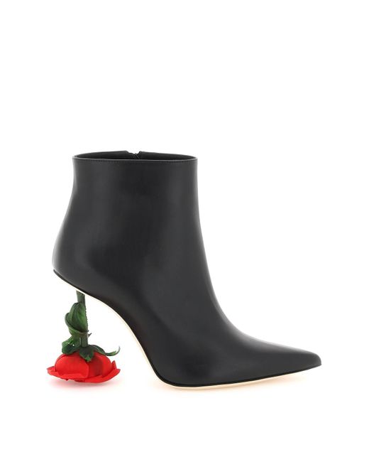 Loewe Black Rose Heel Leather Ankle Boots