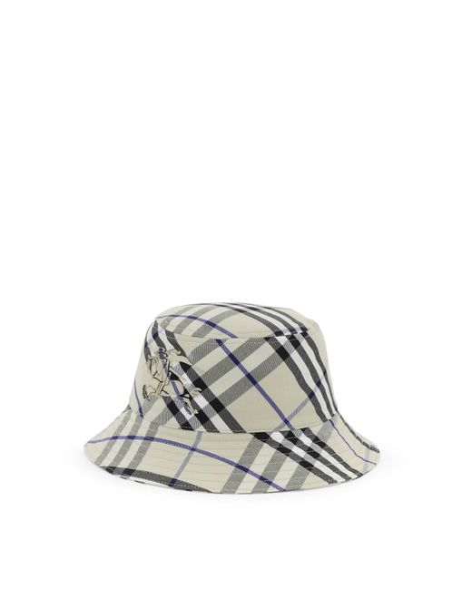 Burberry White Ered Cotton Blend Bucket Hat With Nine Words for men