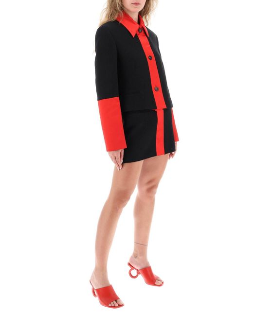 Ferragamo Red Tweed Mini Skirt With Satin Intarsia