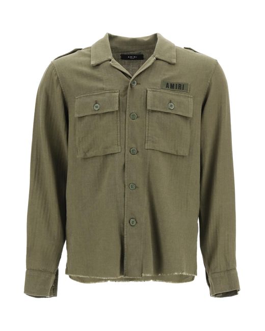 Amiri Green Cotton And Cashmere Military Shirt for men