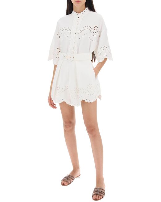 Zimmermann White Junie Shorts With Cutwork Embroideries