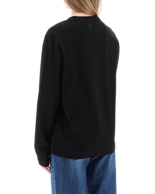 AMI Black Long-Sleeved Cotton T-Shirt For