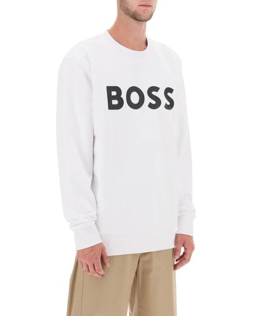 Boss White Logo Print Sweatshirt for men