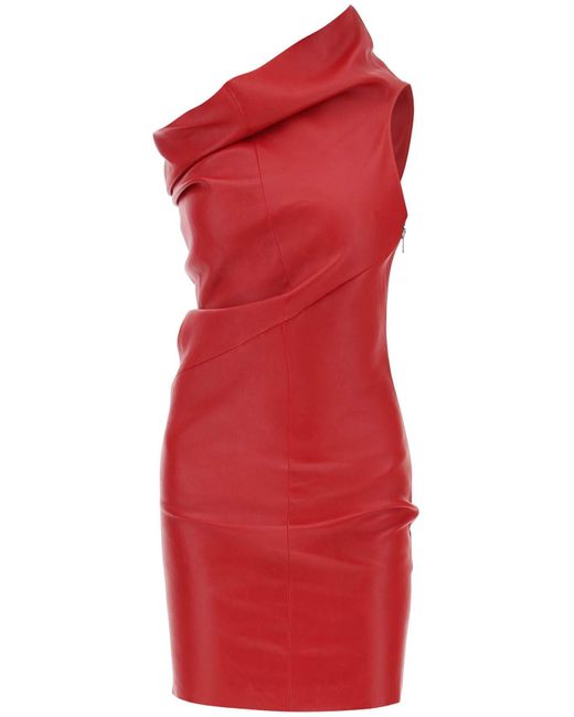 Rick Owens Red Athena One-Shoulder Mini Dress