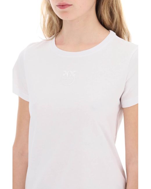 Pinko White Embroidered Effect Logo T Shirt