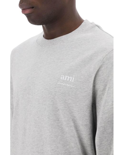 AMI Gray Long-Sleeved Cotton T-Shirt For
