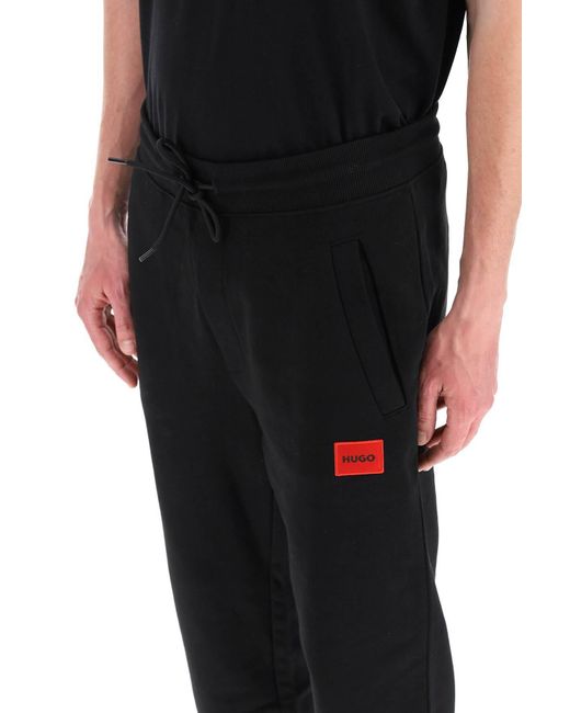 HUGO Black Logo Patch Sweatpants for men