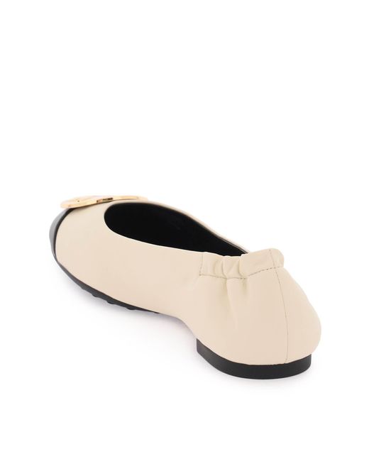 Tory Burch Black And New Cream Claire Pointed Ballerina in Natural