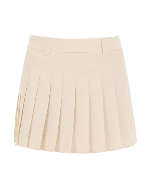 Miu Miu Natural Pleated Mini Skirt With Logo All-Over