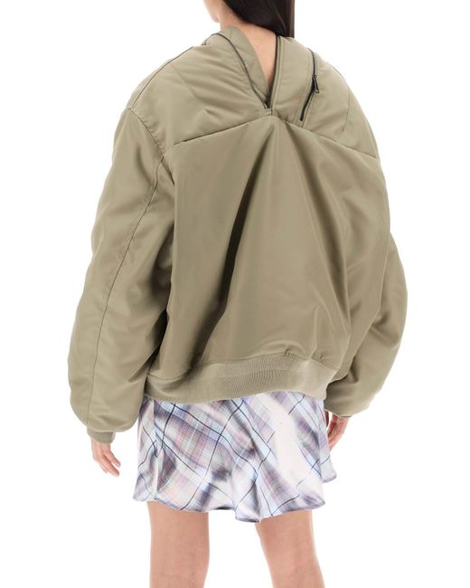 Y. Project Natural Nylon Bomber Jacket With Double Zipper Closure