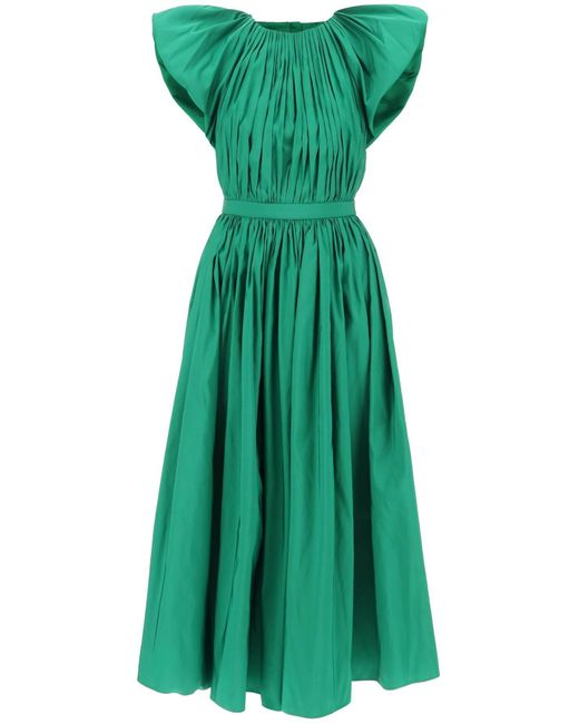 Alexander McQueen Green Pleated Open-back Woven Midi Dress