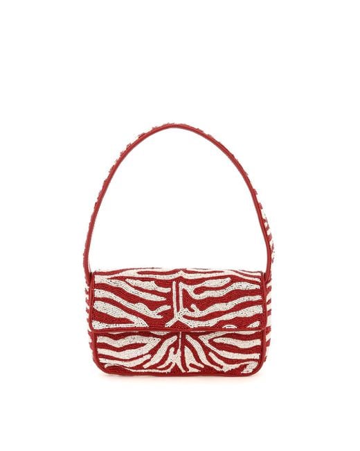 Staud Red Zebra-striped Tommy Beaded Shoulder Bag