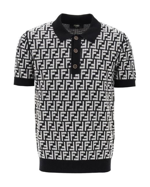 Fendi Black "frayed Effect Wool Ff Polo Shirt for men