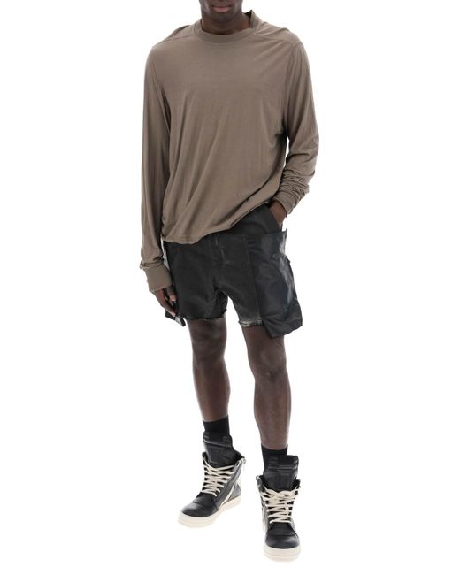 Rick Owens Black Stefan Cargo Shorts With Leather Inserts for men