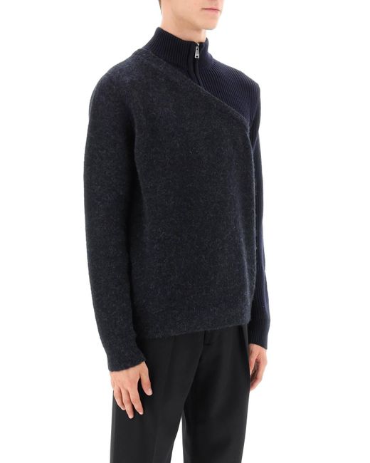 Fendi Blue Two-tone Wool-and-alpaca Sweater for men