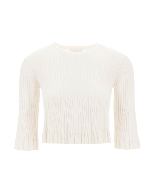 Loulou Studio White Silk And Cotton Knit Ammi Crop Top In