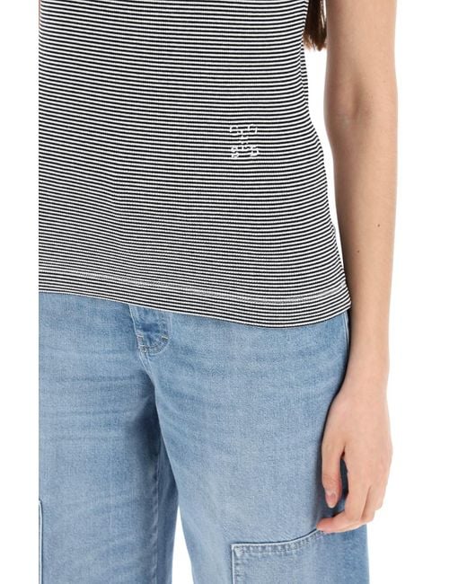 Closed Gray Striped Racer Tank Top