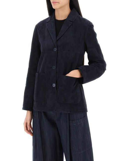 Max Mara Blue Perry Jacket In Suede Leather