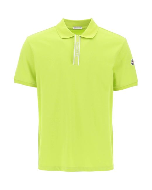 Moncler Yellow Polo Shirt With Branded Button for men