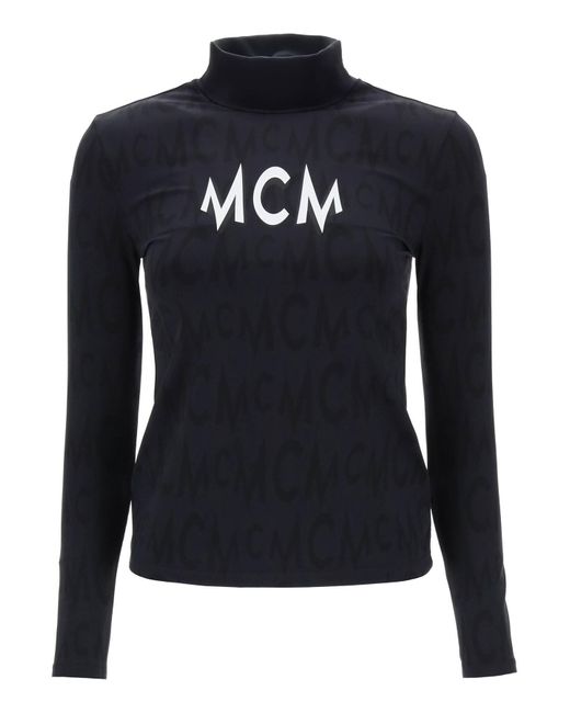 Top A Manica Lunga Con Motivo Logo di MCM in Black