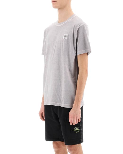 T-Shirt Girocollo Con Patch Logo di Stone Island in Gray da Uomo