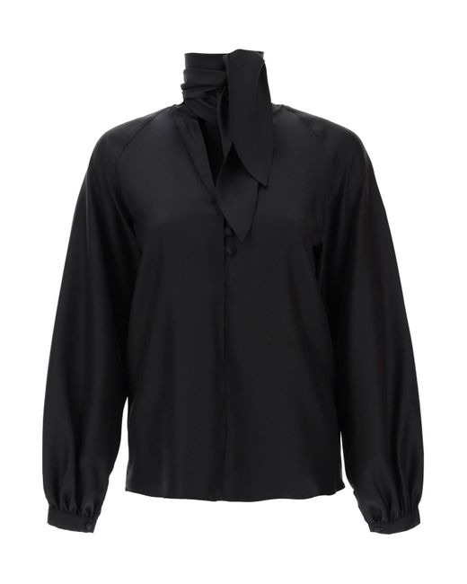 Max Mara Black 'Albenga' Silk Shirt With Bow Collar