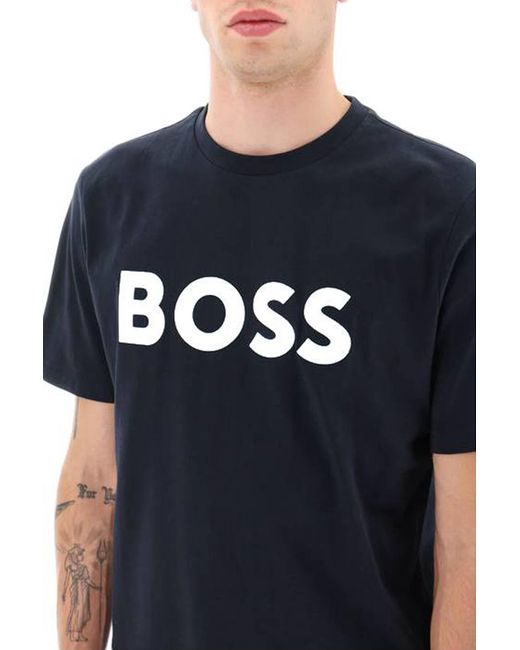 Boss Blue Tiburt 354 Logo Print T-Shirt for men