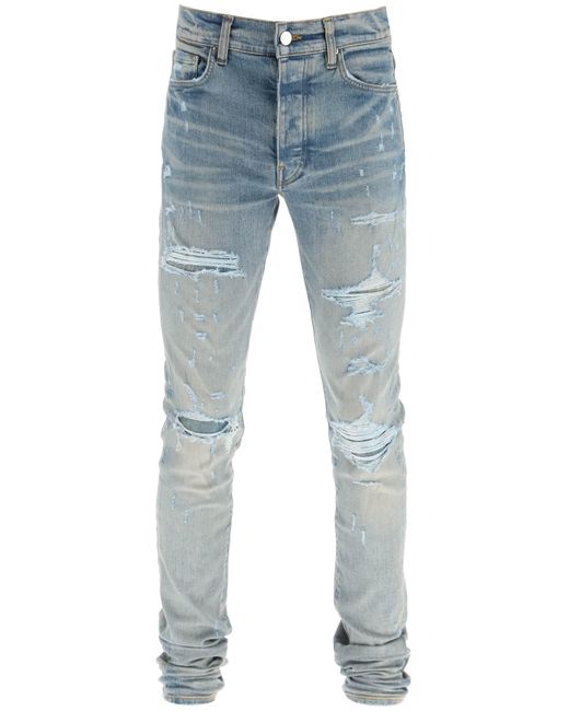 Amiri Cotton Broken Skinny Jean in Clay Indigo Mens Clothing Jeans Straight-leg jeans for Men Blue 