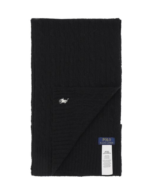 Polo Ralph Lauren Black Wool And Cashmere Cable-Knit Scarf