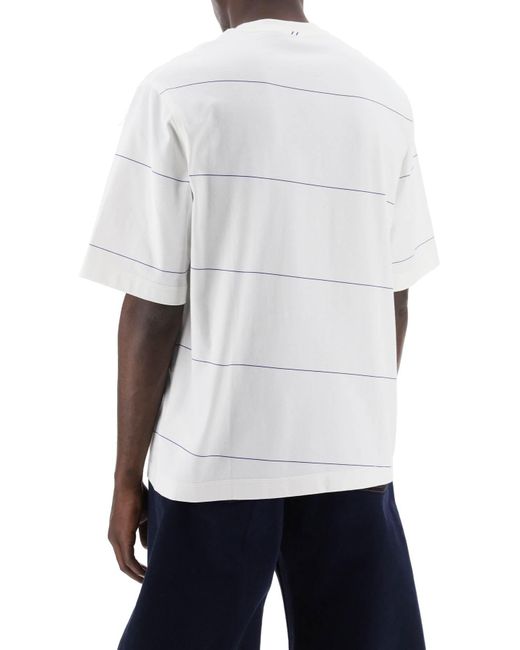 Burberry White Striped T Shirt With Ekd Embroidery for men