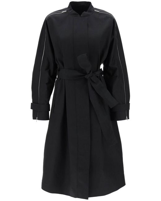 Ferragamo Black Poplin Trench Coat With Contrasting Inserts